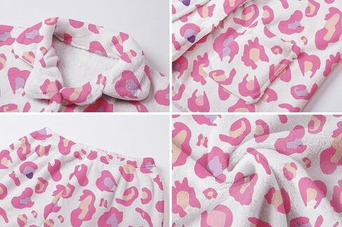 Umeyda Girls Fleece Pajamas Long Sleeve Flannel Button Down Sleepwear Kids Soft Fuzzy 2 Pieces Pjs Loungewear Sets in Kuwait