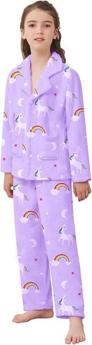 Umeyda Girls Fleece Pajamas Long Sleeve Flannel Button Down Sleepwear Kids Soft Fuzzy 2 Pieces Pjs Loungewear Sets in Kuwait