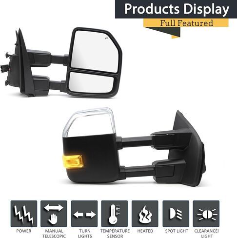 TOEMIRR Towing Mirrors fit for Ford F250 F350 F450 F550 Super Duty 2017 2018 2019 2020 Heated Power Temperature Sensor Turn Signal Auxiliary Light Manual Telescopic Black Tow Mirrors Rearview Mirrors in Saudi Arabia
