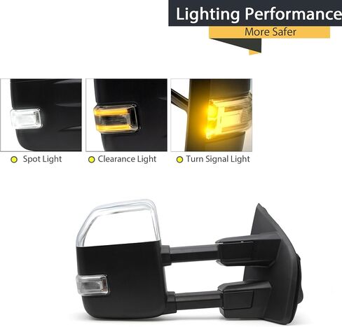 TOEMIRR Towing Mirrors fit for Ford F250 F350 F450 F550 Super Duty 2017 2018 2019 2020 Heated Power Temperature Sensor Turn Signal Auxiliary Light Manual Telescopic Black Tow Mirrors Rearview Mirrors in Saudi Arabia
