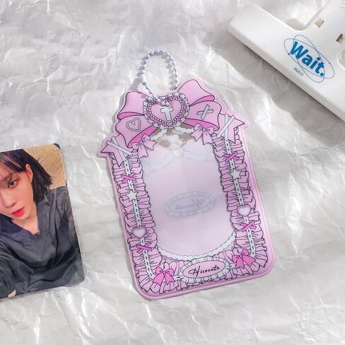 ZGMYC 2 Pcs Kpop Photocard Holder with Keychain Y2K Kawaii Bow Lace Photo Card Sleeves ID Badge Holder Card Protector in Saudi Arabia