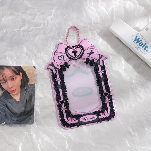 ZGMYC 2 Pcs Kpop Photocard Holder with Keychain Y2K Kawaii Bow Lace Photo Card Sleeves ID Badge Holder Card Protector in Saudi Arabia