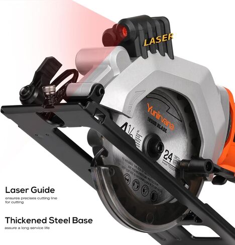 Yunirvana 11 Amp Corded Circular Saw with Circular Saw Blade, 6000RPM, Adjustable Cutting Depth, 7-1/4 Inch Blade, Ideal for Wood and Plastic Cuts, Professional Carpentry Tool for Precision Cutting in Kuwait
