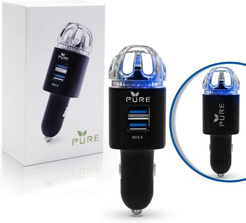 منقي هواء السيارة مؤين الهواء الفاخر وملحق شاحن السيارة مع منافذ USB مزدوجة شحن سريع 3.0 القضاء على مسببات الحساسية والرائحة الكريهة ورائحة الحيوانات الأليفة والدخان وحبوب اللقاح والبكتيريا والفيروسات PM2.5 ومزيل الروائح الكريهة من المركبات العضوية المتطا in Kuwait