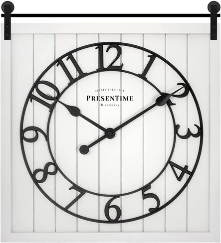 ساعة باب المزرعة من Presenttime & Co، نمط Shiplap، لون أبيض كريمي، صامت بدون تكتكة، أرقام عربية ثلاثية الأبعاد، 23 بوصة ارتفاع × 21 بوصة عرض. ديكور المنزل/ديكور الحائط/ديكور المزرعة. in Saudi Arabia