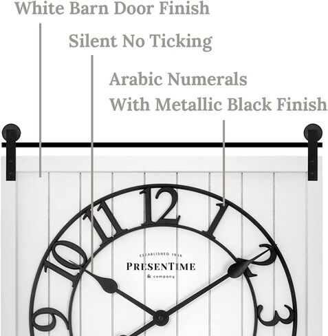 ساعة باب المزرعة من Presenttime & Co، نمط Shiplap، لون أبيض كريمي، صامت بدون تكتكة، أرقام عربية ثلاثية الأبعاد، 23 بوصة ارتفاع × 21 بوصة عرض. ديكور المنزل/ديكور الحائط/ديكور المزرعة. in Saudi Arabia