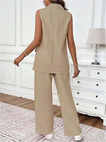 GORGLITTER Women's 2 Piece Outfits Sleeveless Business Casual Blazer Vest Elastic Waist Pants Set in Saudi Arabia