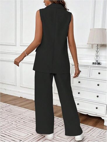 GORGLITTER Women's 2 Piece Outfits Sleeveless Business Casual Blazer Vest Elastic Waist Pants Set in Saudi Arabia