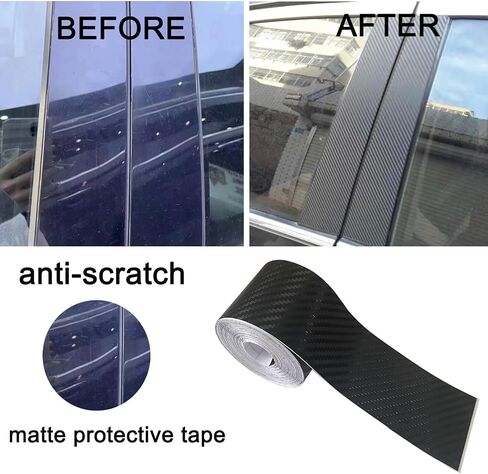 Carbon Fiber Vinyl Tape for Black Out Chrome Delete Window Trim with Tool Kit, Black Vinyl Wrap Tape Roll, Self-Adhesive Car Chrome Door Trim Delete Tape DIY Film (1 inches x 30 feet) in Kuwait
