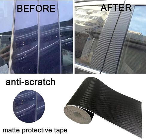 Carbon Fiber Vinyl Tape for Black Out Chrome Delete Window Trim with Tool Kit, Black Vinyl Wrap Tape Roll, Self-Adhesive Car Chrome Door Trim Delete Tape DIY Film (1 inches x 30 feet) in Kuwait