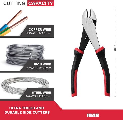 IGAN 7-inch Wire Cutters, Spring-loaded Side Cutters Dikes, Ultra Tough and Durable Diagonal Cutting Pliers in CRV Steel, Heavy Duty Cutting Pliers for Electrical, Artificial Flowers and Homes in Saudi Arabia