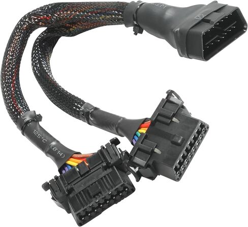 YAKEFLY 1FT Thick Wire Underdash Splitter Cable,OBDII 16 Pin Splitter Extension,16pins Male 1 to 2 Female Splitter Y Cable 20awg Thick Wire Underdash Splitter Cable,Fits for Most Cars in Saudi Arabia