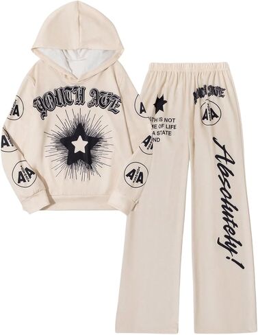 SOLY HUX Girl's Sweatsuits 2 Piece Outfits Letter Graphic Long Sleeve Hoodies Tops and Sweatpants Set in Saudi Arabia