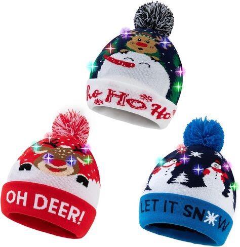 Christmas Light LED Beanie Hat for Adults Warm Knitted Cap with 3 Colorful LEDs Unisex Winter Beanie in Saudi Arabia