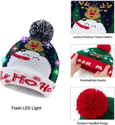 Christmas Light LED Beanie Hat for Adults Warm Knitted Cap with 3 Colorful LEDs Unisex Winter Beanie in Saudi Arabia
