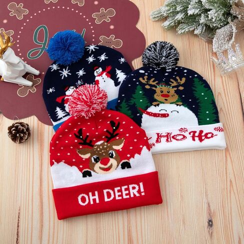 Christmas Light LED Beanie Hat for Adults Warm Knitted Cap with 3 Colorful LEDs Unisex Winter Beanie in Saudi Arabia