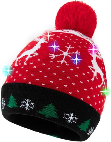 Christmas Light LED Beanie Hat for Adults Warm Knitted Cap with 3 Colorful LEDs Unisex Winter Beanie in Saudi Arabia