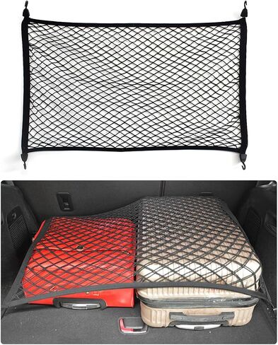 Cargo Net for SUV Car Trunk, 27.6 × 19.7 inches Elastic Mesh Net Organizer with Hooks, Adjustable Auto Trunk Rear Cargo Netting Storage Mesh Pouch, Universal Car Accessories in Kuwait