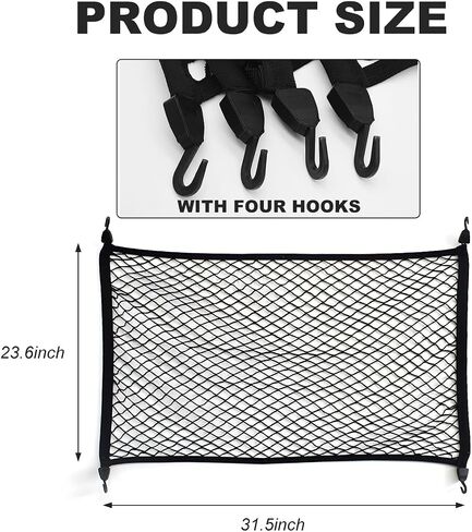 Cargo Net for SUV Car Trunk, 27.6 × 19.7 inches Elastic Mesh Net Organizer with Hooks, Adjustable Auto Trunk Rear Cargo Netting Storage Mesh Pouch, Universal Car Accessories in Kuwait
