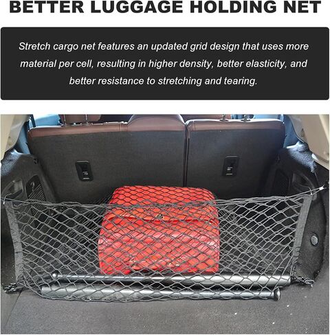 Cargo Net for SUV Car Trunk, 27.6 × 19.7 inches Elastic Mesh Net Organizer with Hooks, Adjustable Auto Trunk Rear Cargo Netting Storage Mesh Pouch, Universal Car Accessories in Kuwait