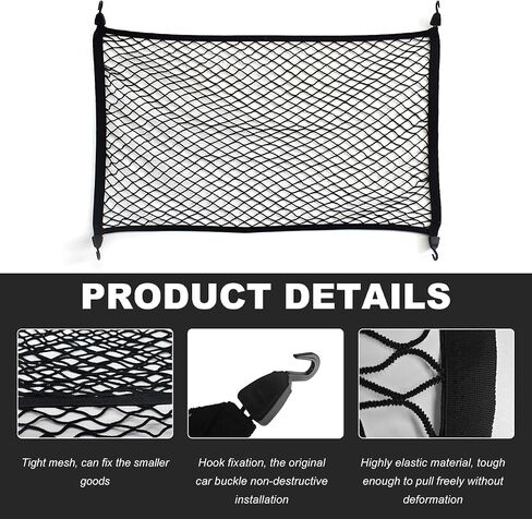 Cargo Net for SUV Car Trunk, 27.6 × 19.7 inches Elastic Mesh Net Organizer with Hooks, Adjustable Auto Trunk Rear Cargo Netting Storage Mesh Pouch, Universal Car Accessories in Kuwait