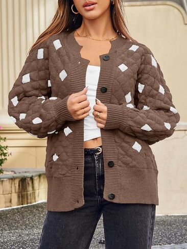 Saodimallsu Womens Chunky Cardigans Button Down Long Sleeve Open Front Plaid Knit Loose Fall Sweater Coats in Kuwait