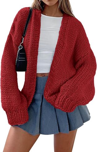 dowerme Women's Oversized Cardigan Casual Long Sleeve Open Front Drop Shoulder Cute Fall Sweaters Chunky Knit Outerwear in Kuwait