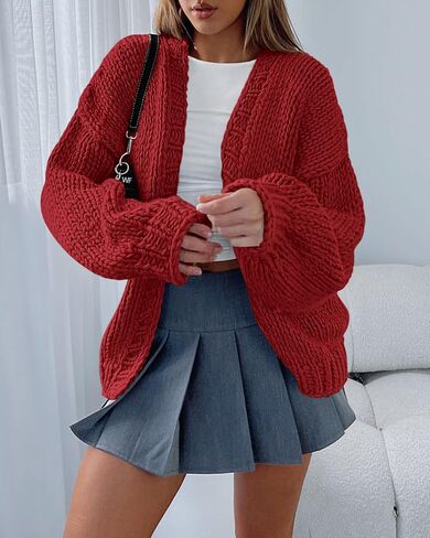 dowerme Women's Oversized Cardigan Casual Long Sleeve Open Front Drop Shoulder Cute Fall Sweaters Chunky Knit Outerwear in Kuwait