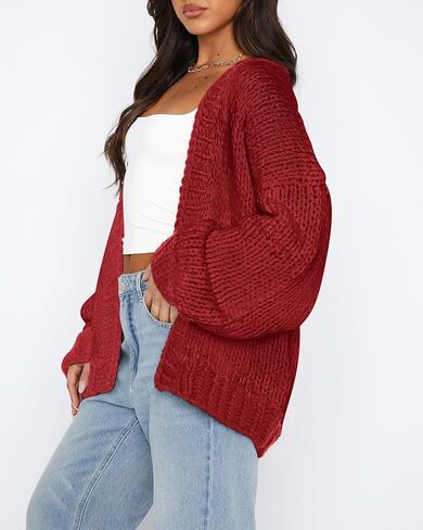 dowerme Women's Oversized Cardigan Casual Long Sleeve Open Front Drop Shoulder Cute Fall Sweaters Chunky Knit Outerwear in Kuwait