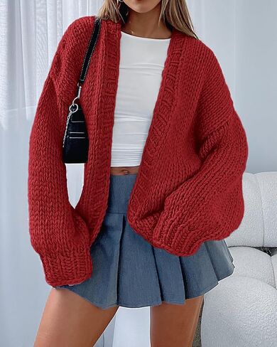 dowerme Women's Oversized Cardigan Casual Long Sleeve Open Front Drop Shoulder Cute Fall Sweaters Chunky Knit Outerwear in Kuwait