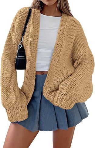 سترة نسائية كبيرة الحجم من Dowerme كاجوال بأكمام طويلة مفتوحة من الأمام وكتف منسدل وسترات خريفية لطيفة ملابس خارجية منسوجة مكتنزة in Kuwait