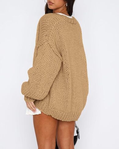 سترة نسائية كبيرة الحجم من Dowerme كاجوال بأكمام طويلة مفتوحة من الأمام وكتف منسدل وسترات خريفية لطيفة ملابس خارجية منسوجة مكتنزة in Kuwait