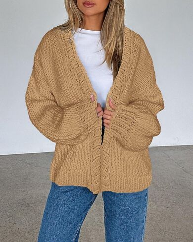 سترة نسائية كبيرة الحجم من Dowerme كاجوال بأكمام طويلة مفتوحة من الأمام وكتف منسدل وسترات خريفية لطيفة ملابس خارجية منسوجة مكتنزة in Kuwait