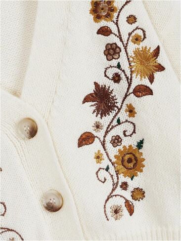 Women's Floral Embroidery Hippie Crop Cardigan Sweater Cottagecore Button Down V Neck Long Sleeve Sweater Knit Top in Kuwait