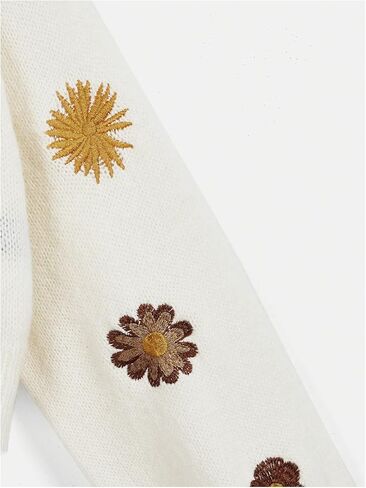 Women's Floral Embroidery Hippie Crop Cardigan Sweater Cottagecore Button Down V Neck Long Sleeve Sweater Knit Top in Kuwait