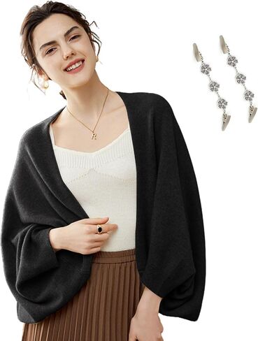 Cashmere Wrap Sweater for Women Warm Shawl Blanket Scarf with Sleeves Open Front Poncho Pashmina Shall with Two Shawl Clips in Saudi Arabia