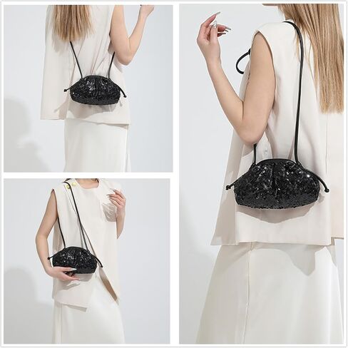MINGSEECESS Women Fashion Cloud-Shaped Dumpling Bag Metallic Ruched Crossbody Cell Phone Bag Clutch Shoulder Handbag in Saudi Arabia