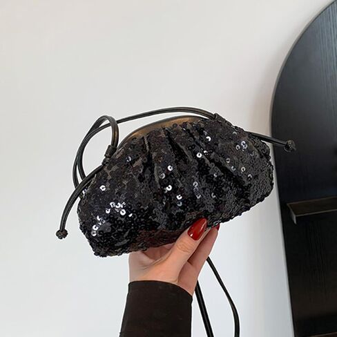 MINGSEECESS Women Fashion Cloud-Shaped Dumpling Bag Metallic Ruched Crossbody Cell Phone Bag Clutch Shoulder Handbag in Saudi Arabia