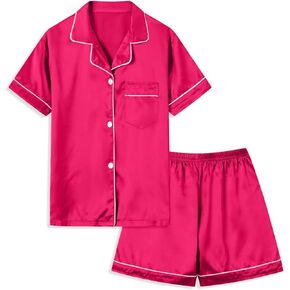 2 Piece Pajamas Set Silk Button-Up Top and Shorts Girls Sleepwear Nightwear for women and girls