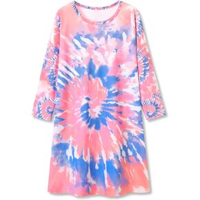 Tebbis Girls Nightgown – Soft Long Sleeves Sleepwear Trendy Tie Dye Spiral Nightdress Pajama Teen/Little Size 6-16