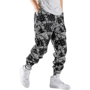 OYOANGLE Men's Print Casual Joggers Pants Drawstring Waist Streetwear Tapered Pant with Pocket