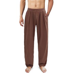 ESTAMICO Men's Cotton Linen Casual Yoga Pants Loose Fit Elastic Drawstring Waist Summer Beach Pant