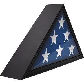 Solid Wood Flag Holder for American Veterans, Display Case for Folded American Burial Flag, Wall Mounted Flag Display Case with Glass Front, 9.5x5 Feet (Black)