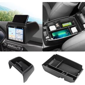 2PCS Center Console Organizer Compatible with Ford Escape 2020-2024 Armrest Storage Box and Dashboard Tray Behind 8-inch Screen Dash Insert Tray Interior Accessories-Not for 13.2" Display