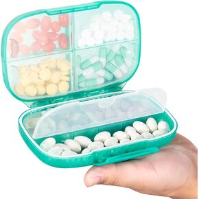 Sukuos Travel Pill Organizer with Double Lock, Travel Pill Box with Large 7 Compartment, Portable Pill Case Weekly with Labels, Airtight Medicine Container for Vitamins/Fish Oils/Supplements