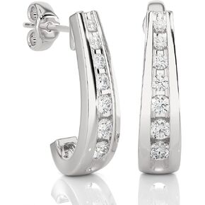 1/4 to 3/4 Carat Diamond Graduated J Hoop Earrings for Women in 14k White Gold (F-G, SI2-I1, cttw) Push Back by Privosa Fine Jewelry