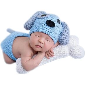 Newborn Baby Girl/Boy Crochet Knit Costume Photography Prop Hats and Outfits (Puppy and Bone Treat)