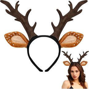 Deer Antlers Headband, Deer Costume for Women Adults, Cute Reindeer Horns Ears Costume Accessories for Halloween Christmas Cosplay Costume Party Favors Supplies