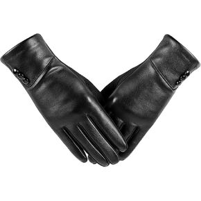 Winter Fashion Leather Gloves for Women, Touch Screen Wool Lined Outdoor Windproof Warm Suede Driving Dress Gloves