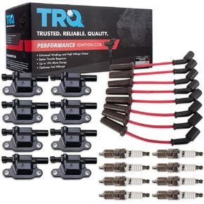 TRQ Performance Ignition Kit Ignition Coil Spark Plugs Spark Plugs Wire Set Compatible with 09-14 Cadillac 09-16 Chevrolet 13-15 GMC 09 Pontiac